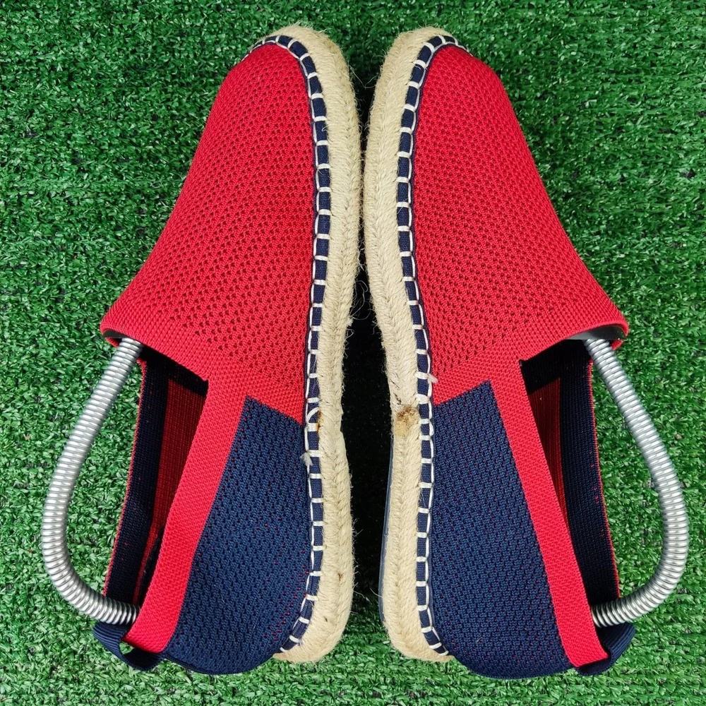 Zara Espadrilles Women Size 40 Red Navy Blue Knit Slip On Colorblock‎ Jute Flats